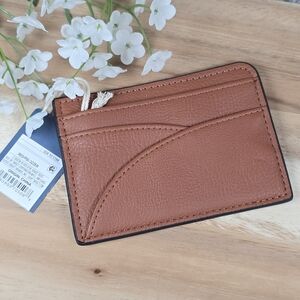 Universal Thread Card Holder Wallet Vegan Leather Grain Brown Tan NWT Classic